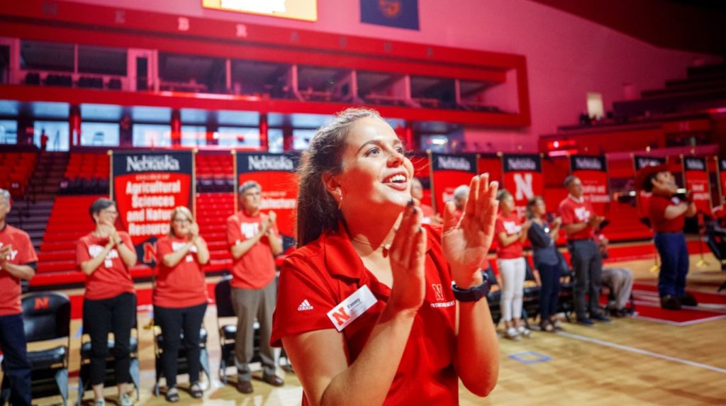 student cheering at campus event